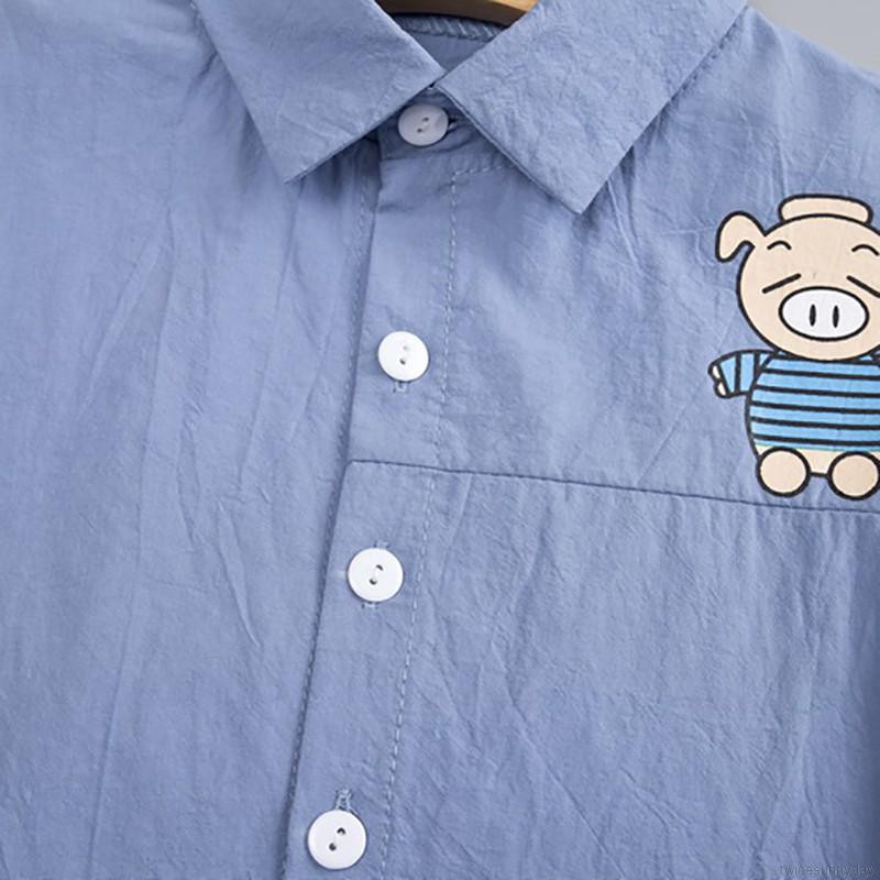 Set áo sơ mi + quần họa tiết hoạt hình xinh xắn dành cho bé trai