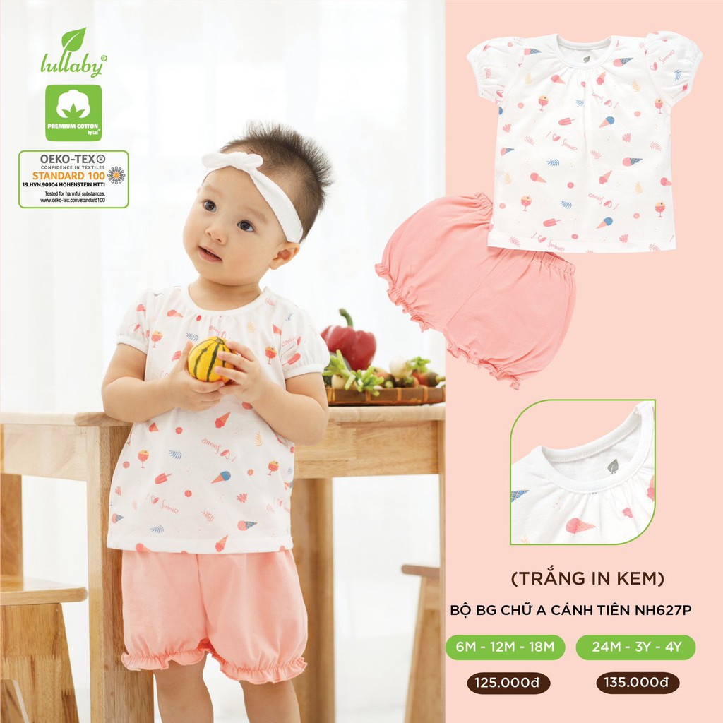 Bộ Lullaby Premium cotton cao cấp mềm mịn thoáng mát nhẹ da cộc tay in hình cute cho bé trai bé gái NH626P NH627P