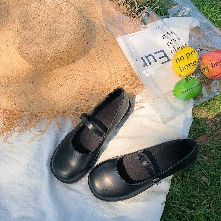 Giầy mary jane Giày Da Đế Thấp Phong Cách Nhật Bản Dễ Phối Đồ