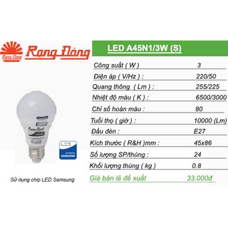 Bóng đèn LED BULB Rạng Đông 3W - ChipLed SAMSUNG