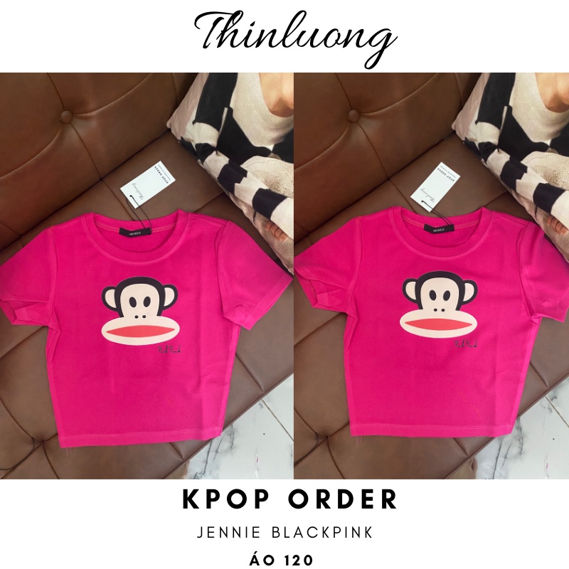 (Sẵn - video ) Áo thun cotton dáng croptop giống Jennie màu hồng đậm