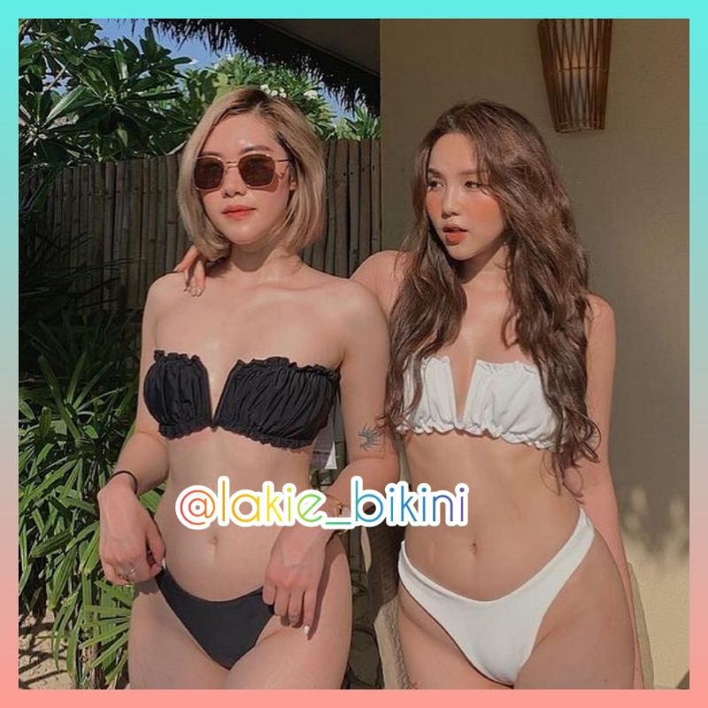 Bikini 2 Mảnh V Ngực Dún Sexy Quần Cạp Cao Nâu Tây