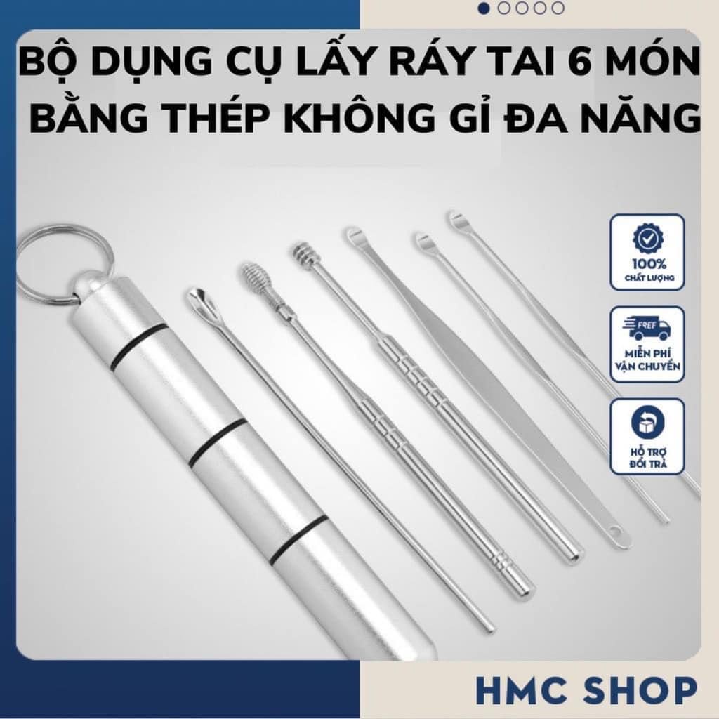 BỘ DỤNG CỤ VỆ SINH LẤY RÁY TAI  MÓC KHÓA 6 CHI TIẾT