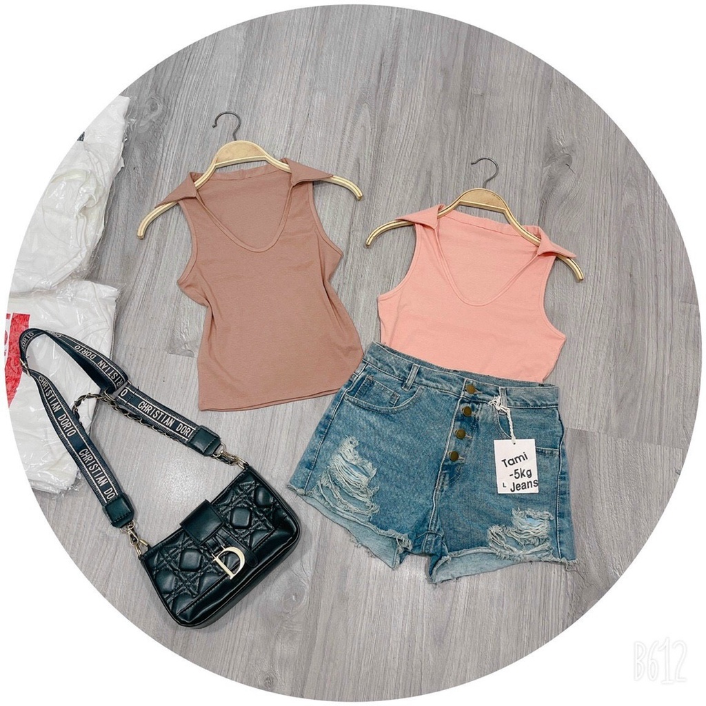 Áo ba lỗ sát nách  nữ cổ bẻ thun ôm body phong cách hàn quốc cực dễ thương mẫu mới thời trang 2021