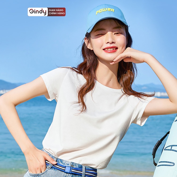 Áo phông nữ vải cotton 4 chiều thoáng mát 8 màu thun unisex form vừa trơn ngắn tay cổ tròn local brand GINDY A005