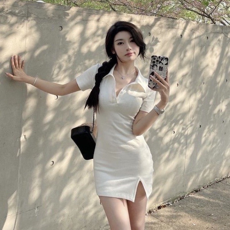 Đầm Polo Trơn Nữ Chất Đẹp Nhất – Váy Polo Cổ Bẻ Ôm Body Tay Ngắn TONGKHOSI