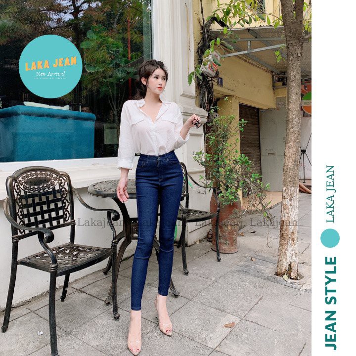 Quần Jean Nữ Lưng Cao Laka Jean Dáng Ôm Skinny, Co Giãn mạnh, chất dày dặn