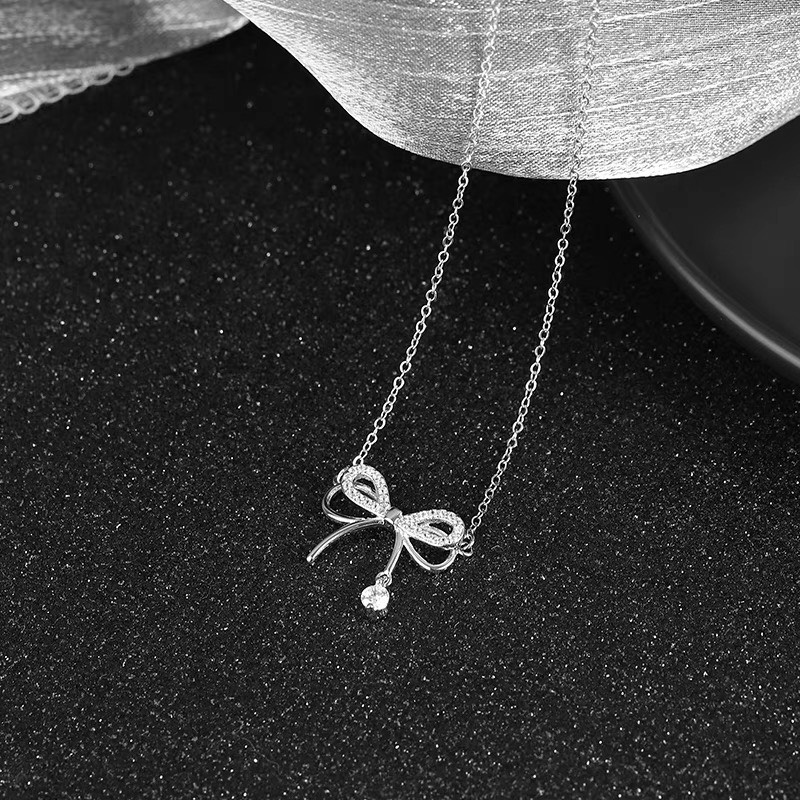 Dây chuyền hình nơ nạm đá xinh xắn hợp kim chống gỉ Vòng cổ Yams Closet