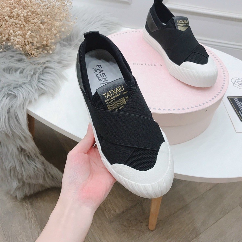 Giày slipon chun chéo mũi sò fullbox