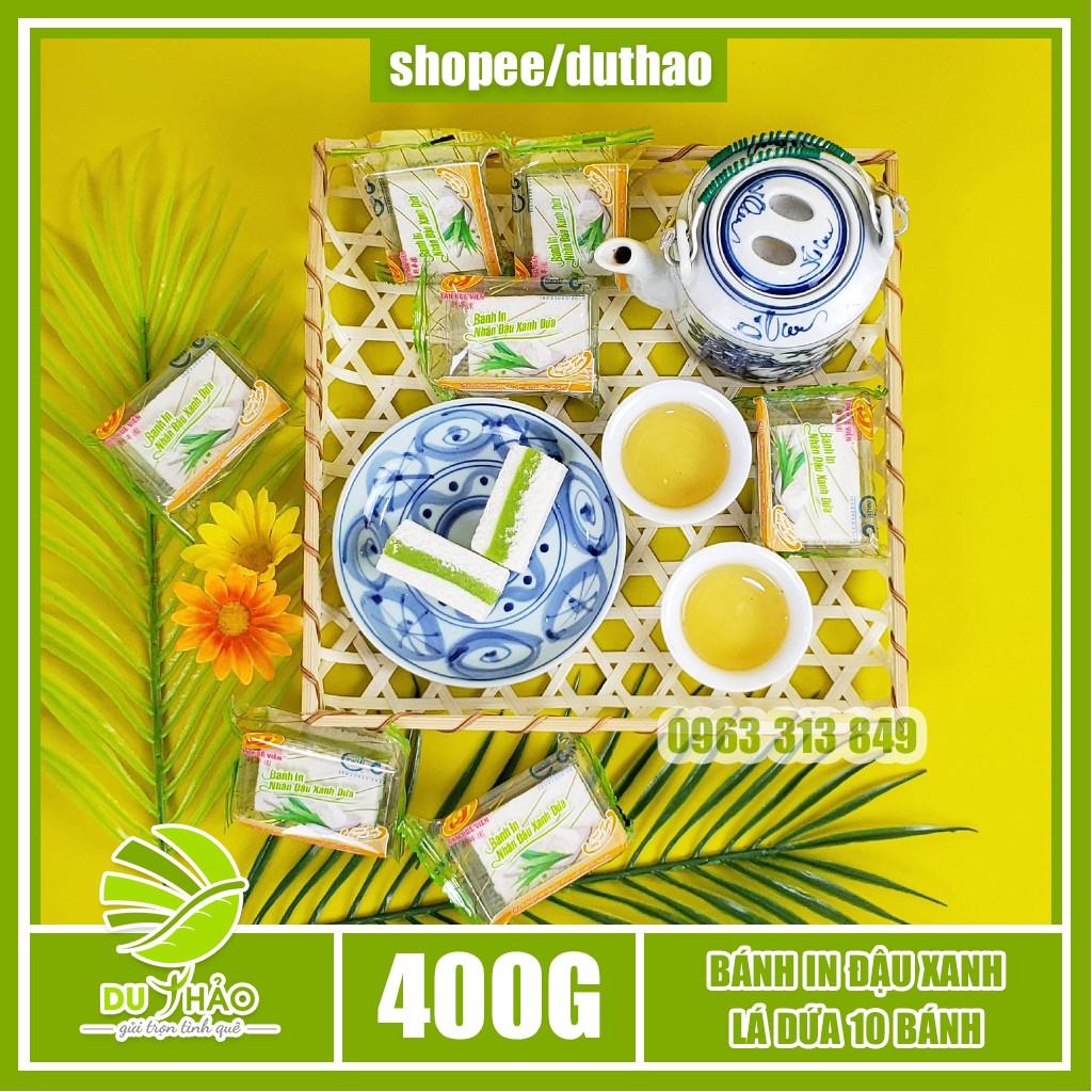 Bánh in đậu xanh lá dứa Tân Huê Viên 400g, bánh in Sóc Trăng túi 10 bánh bao bì riêng từng bánh