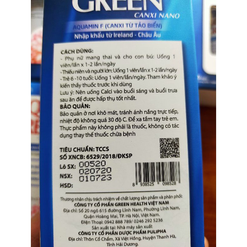 Canxi NANO AQUA GREEN giảm nguy cơ còi xương ở trẻ, giảm loãng xương ở người lớn.