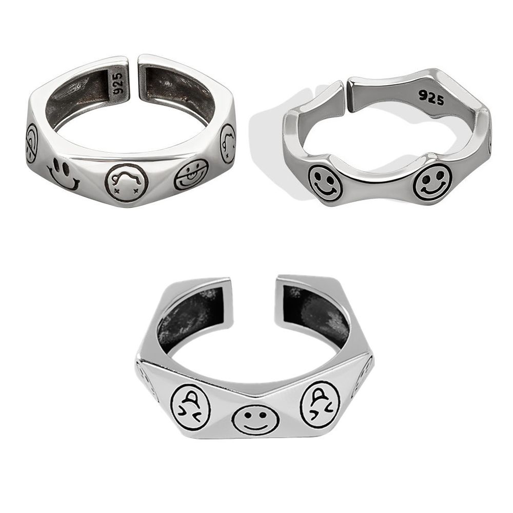 Nhẫn bằng đồng họa tiết mặt cười phong cách punk thời trang cho nam và nữ