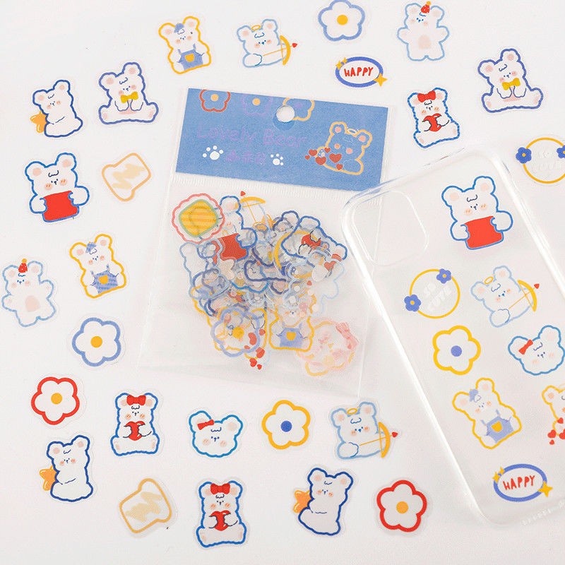 Set 45 miếng dán trong suốt chống thấm nước tự dính họa tiết hoạt hình dễ thương