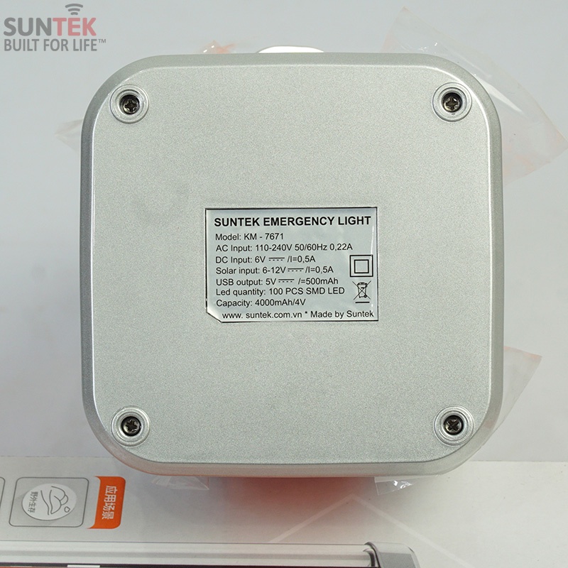Đèn LED Tích Điện kiêm Sạc Dự Phòng SUNTEK KM-7671 - 10W | 4 bóng LED | Sáng 6-10 giờ - Bảo hành Chính hãng 12 tháng