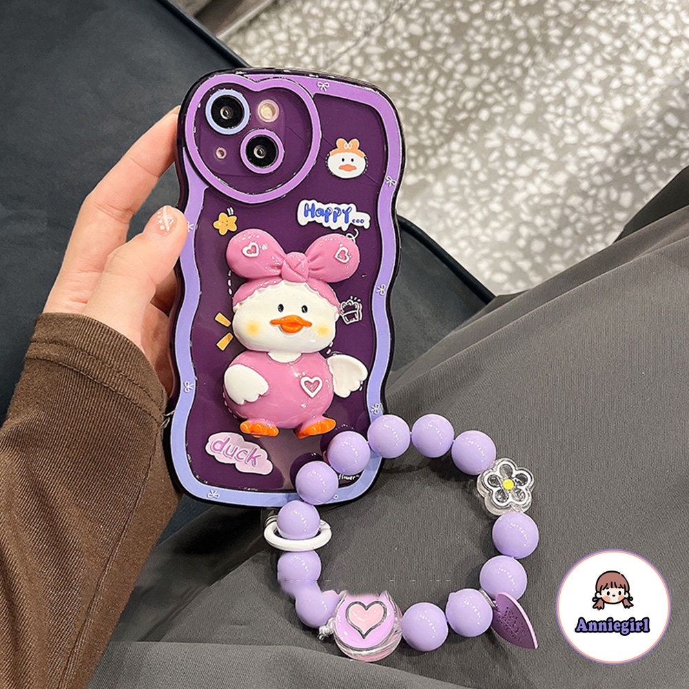 Ốp Điện Thoại TPU Dẻo Màu Tím Đậm Hình Chú Vịt 3D Dễ Thương Chống Trầy Cho IPhone 14 13 12 11 Pro Max X XS