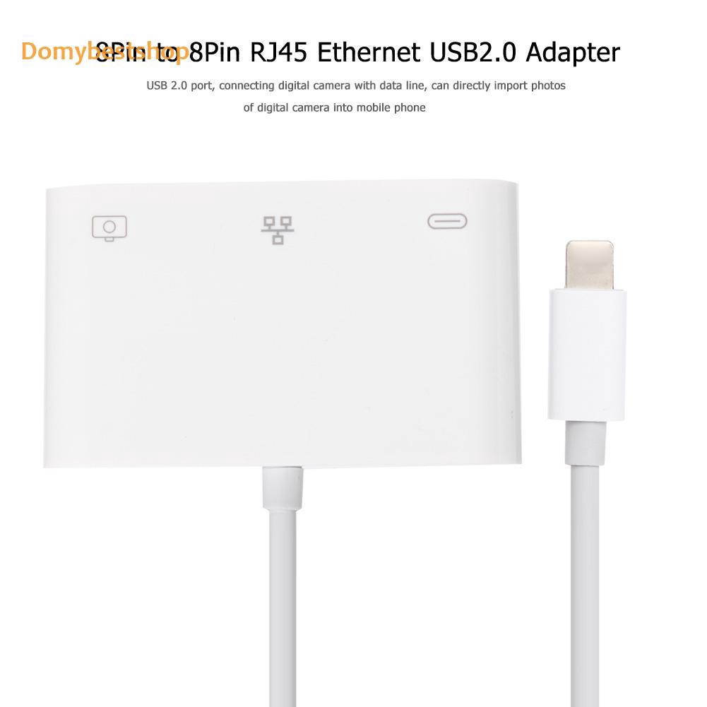 buy↬3 in 1 8Pin Durable to 8Pin Creative RJ45 Ethernet USB2 0 Wired Network Adapter for iPhone