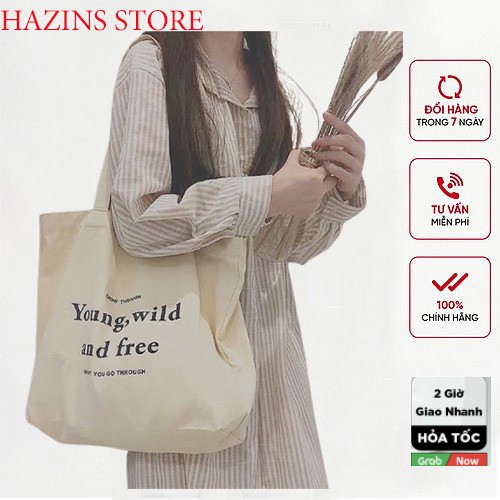 Túi tote vải đi học,vải bố mềm đẹp Canvas giá rẻ thời trang dành cho nữ-Hazis Store