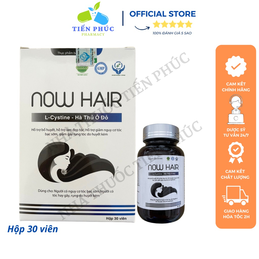 Viên uống hỗ trợ giảm rụng tóc kích thích mọc tóc NOW HAIR hà thủ ô đỏ - Hộp 30 Viên