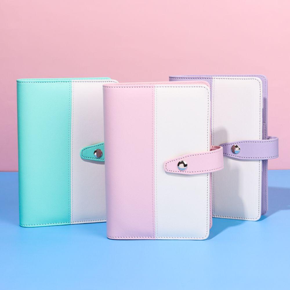 CHOOKEY Bìa Đựng Tài Liệu Khổ A6 6 Lỗ Họa Tiết Chiếc Lá Màu Sắc Xinh Xắn Kèm Khóa Cài Tiện Dụng