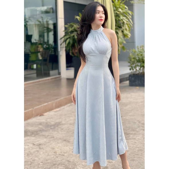 Đầm dự tiệc sát nách vải gấm dáng xòe dài sang trọng Melia Dress