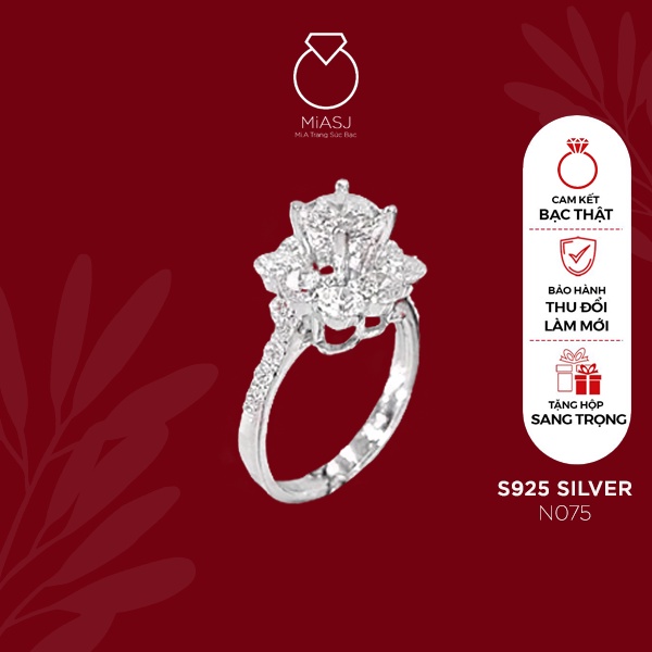 Nhẫn bạc Ý S925 nữ đính đá hột CZ nhân tạo cao cấp MiASJ N075
