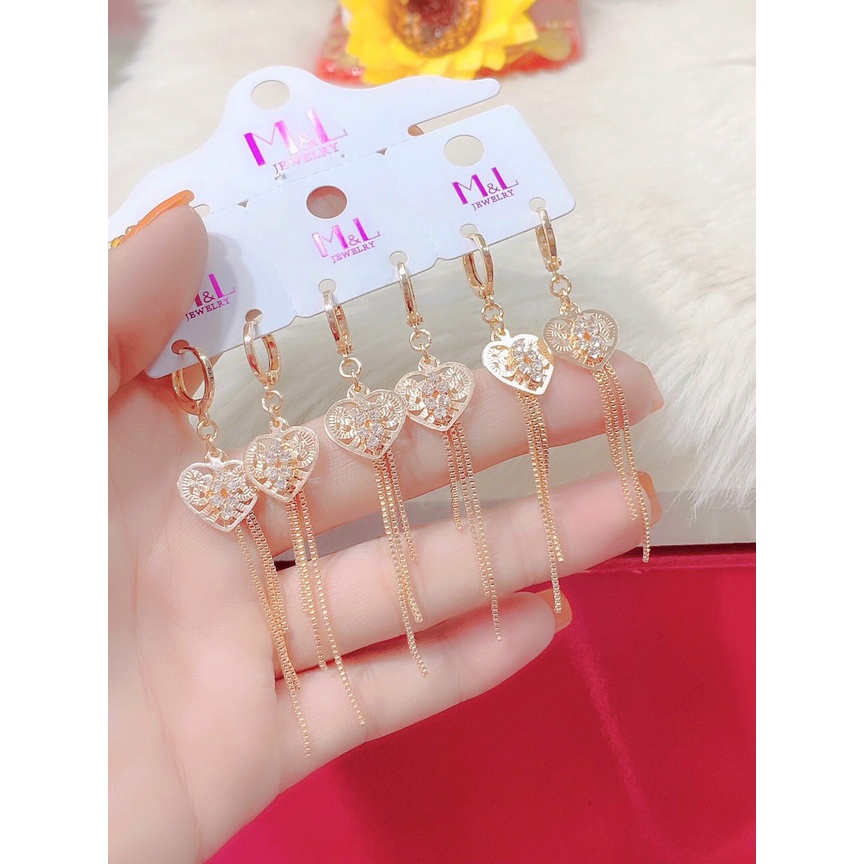 Đôi Bông Tai Nữ Đẹp 18K Hình Trái Tim Mạ Vàng - Bông Tai Kiểu Dài - 526522u50
