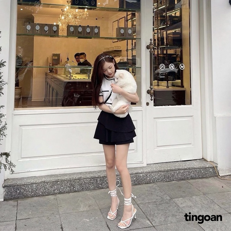 Quần váy cạp cao bèo 2 tầng chống nhăn đen tầng tingoan HAZE SKORT/BL(vải mới nhất T5/2022)