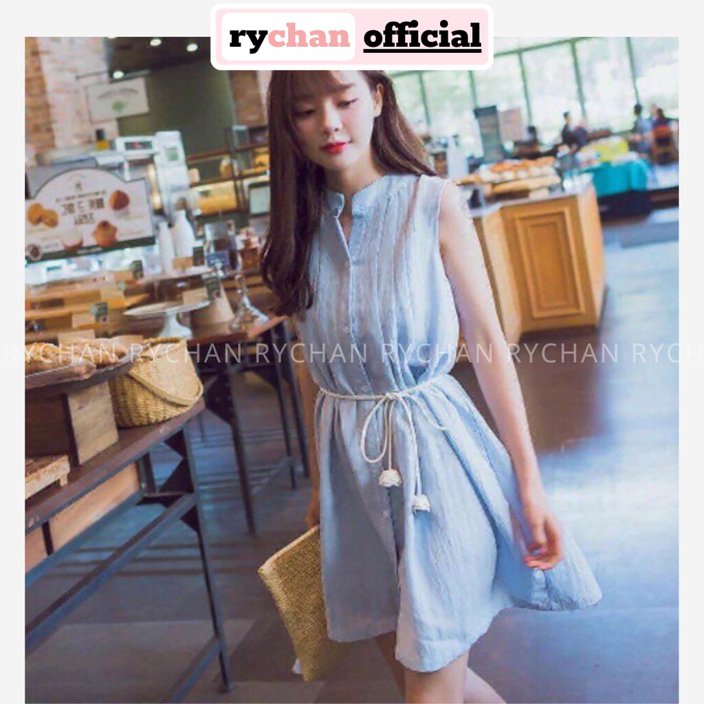 DS655 - Đầm Suông Cổ Trụ Sát Nách Kèm Dây Cột Eo