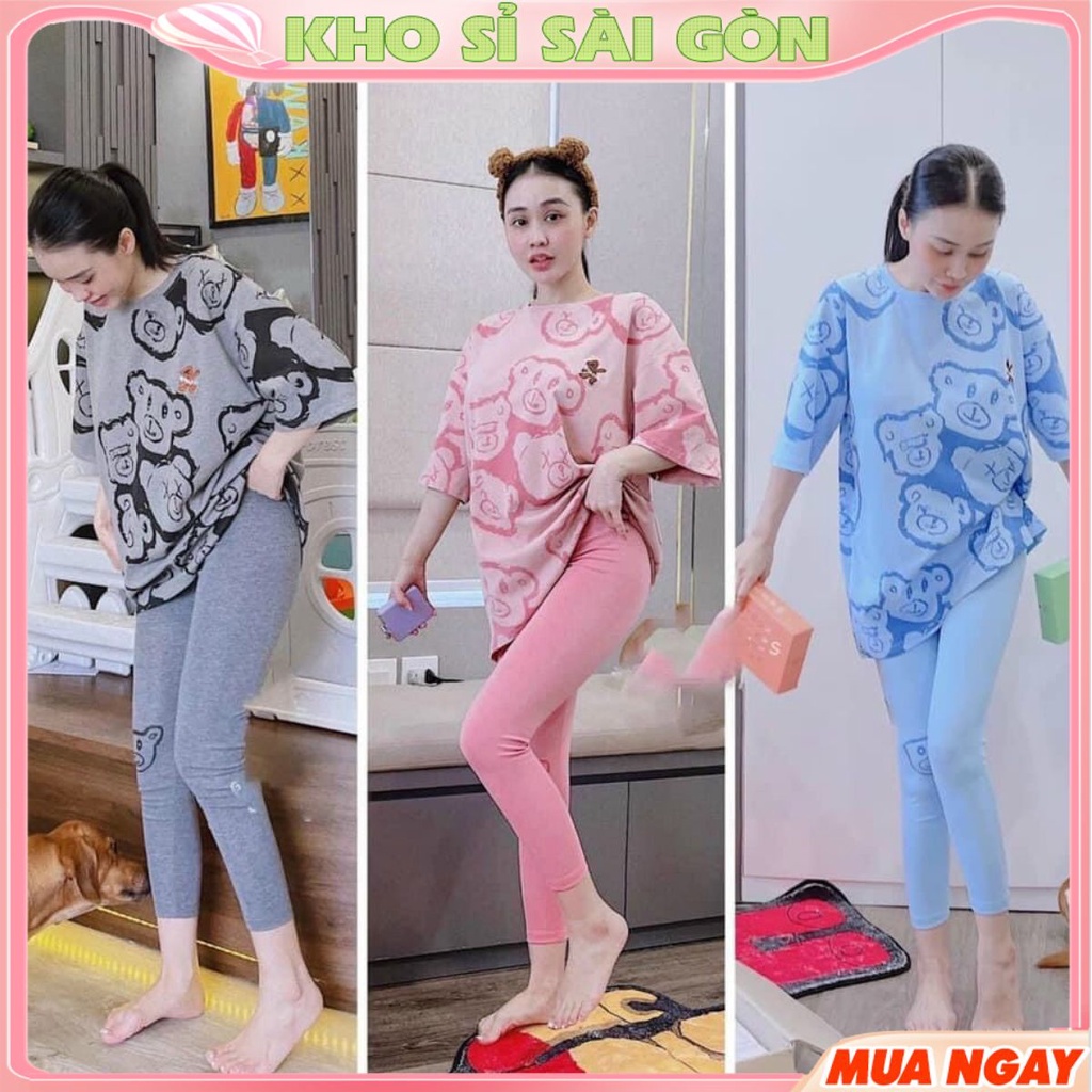 Đồ bộ thun tici họa tiết gấu trẻ trung, cá tính, chất liệu vải cotton cao cấp, mềm mại - 𝑲𝒉𝒐 𝒔𝒊̉ 𝑺𝒂̀𝒊 𝑮𝒐̀𝒏