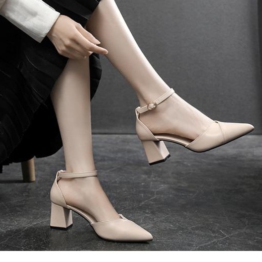 Giày cao gót TTC26 mũi nhọn đế vuông 5 cm