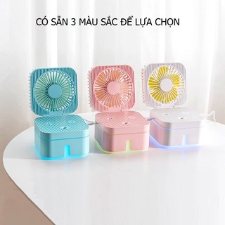 Quạt Mini Phun Sương Để Bàn Gấp Gọn Magic Cube 3 Chế Độ Mát, Đèn Ngủ Siêu Tiện Dụng, Tự Động Tạo Ẩm Trong 3H Cao Cấp