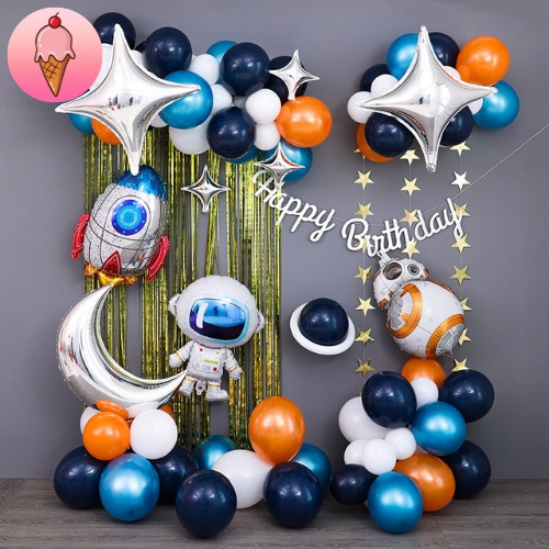Set Trang Trí Sinh Nhật Chủ Đề Phi Hành Gia Cho Bé Trai Bé Gái Siêu Đẹp - Kemshop K47