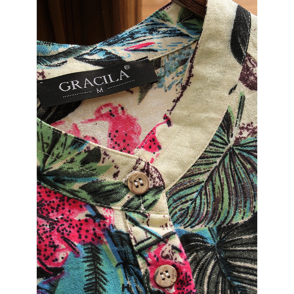 ZANZEA Áo Kiểu Nữ Dài Tay Cổ Tròn In Hoa Thời Trang