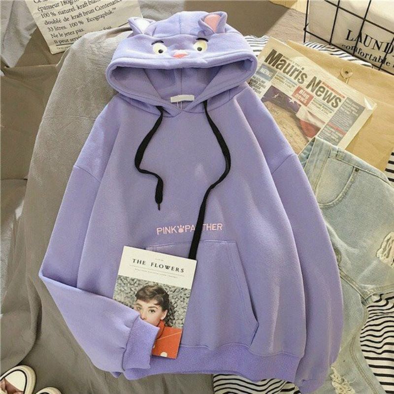 Áo khoác nữ, Áo hoodie nữ có nón tai mèo from rộng thun nỉ ngoại cao cấp