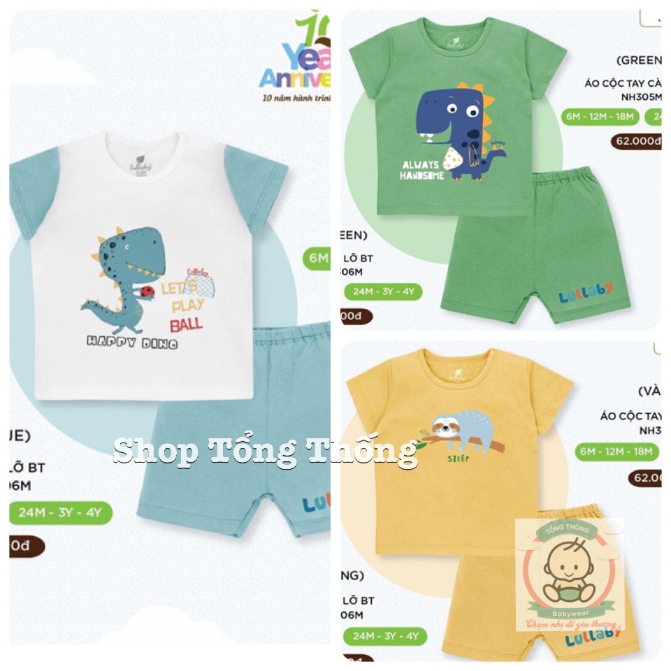 Bộ Lullaby Premium Cotton cao cấp siêu thoáng mát thấm hút tốt an toàn da trẻ em cộc tay bé trai NH616P NH617P NH306M