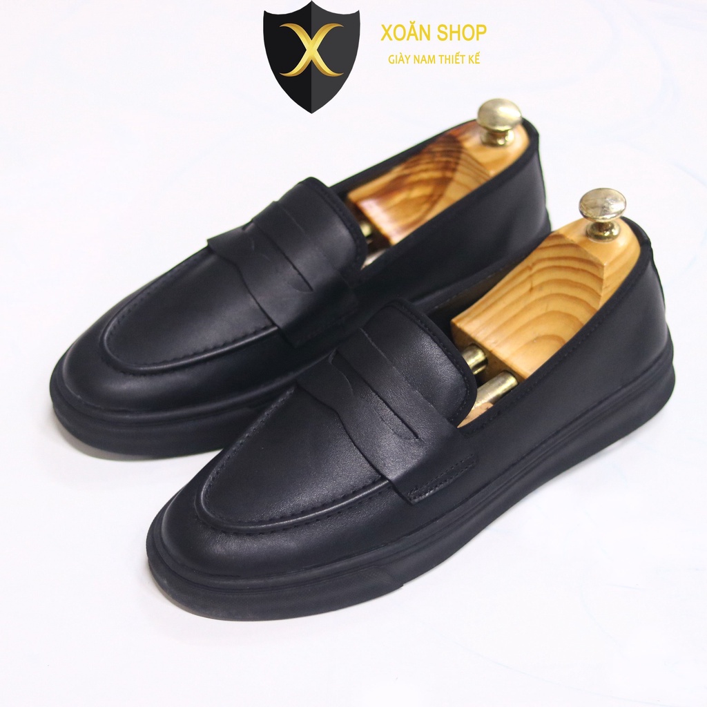 Giày lười nam da thật, Giày slipon nam đẹp Xoăn Shop D09