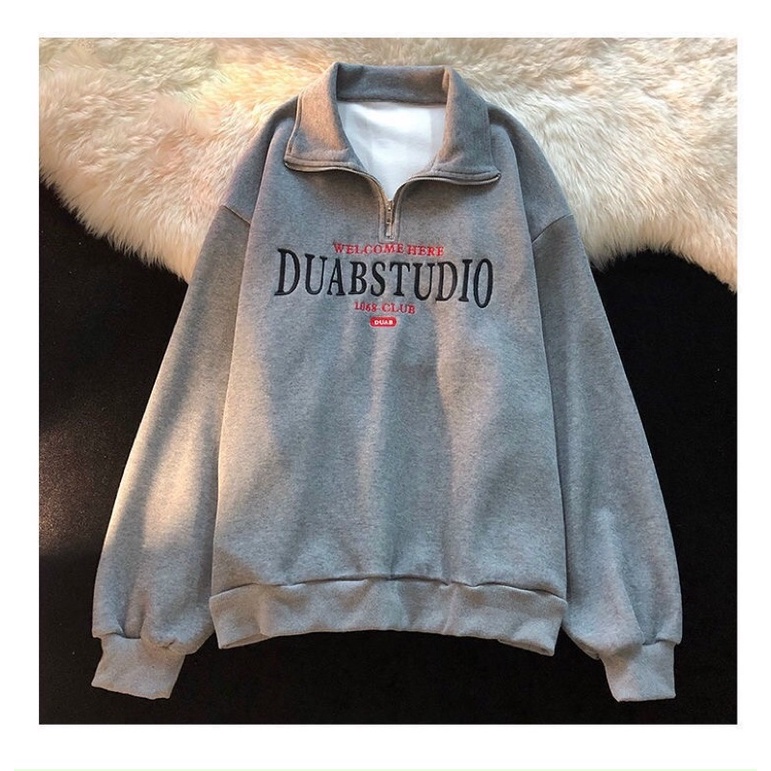 Áo Nỉ Cổ Cao DUABSTUDIO Nữ [FREESHIP] 🌸 Sweater form rộng tay bồng, hoodie zip thêu chữ cá tính Ulzzang 🌸 | BigBuy360 - bigbuy360.vn