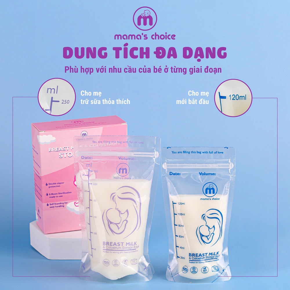 Túi Đựng Sữa Mẹ Mama's Choice 120ml - 250ml | Túi Trữ Sữa Mẹ, dự trữ, bảo quản sữa cho bé an toàn tuyệt đối