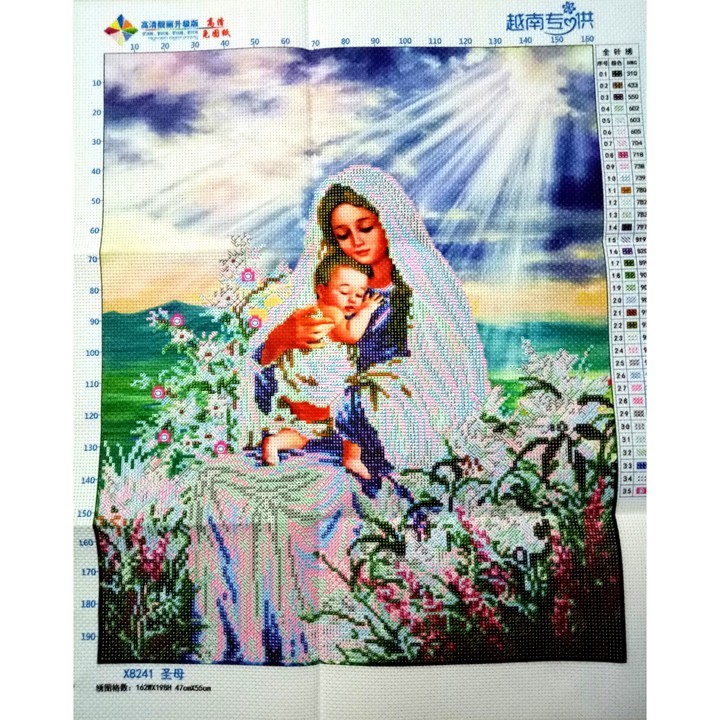 Tranh đính đá, Tranh thêu chữ thập Đức mẹ bồng Chúa VS146, LV3334 - tự thêu, tự đính