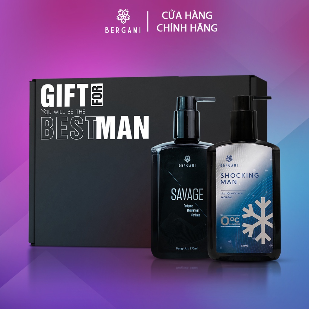 Quà Tặng Nam Dầu gội đầu cao cấp 330ml/chai & Sữa tắm nước hoa Bergami 330ml/chai
