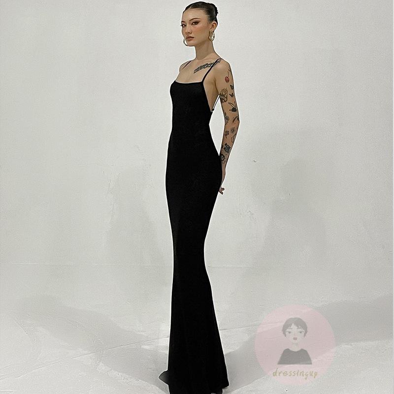 Đầm Dài Hai Dây Hở Lưng Màu Trơn Dành Cho Nữ Thời Trang Mùa Hè Size S/M/L