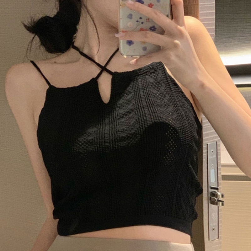 Áo Croptop Dệt Kim Sát Nách Cổ Yếm Thời Trang Cho Nữ