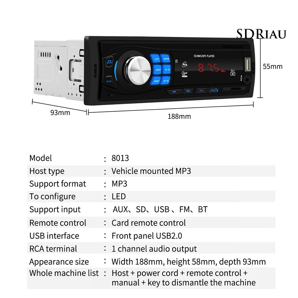 Máy Nghe Nhạc Mp3 12v Bluetooth Cho Xe Hơi 8013 Kèm Phụ Kiện Chất Lượng Cao