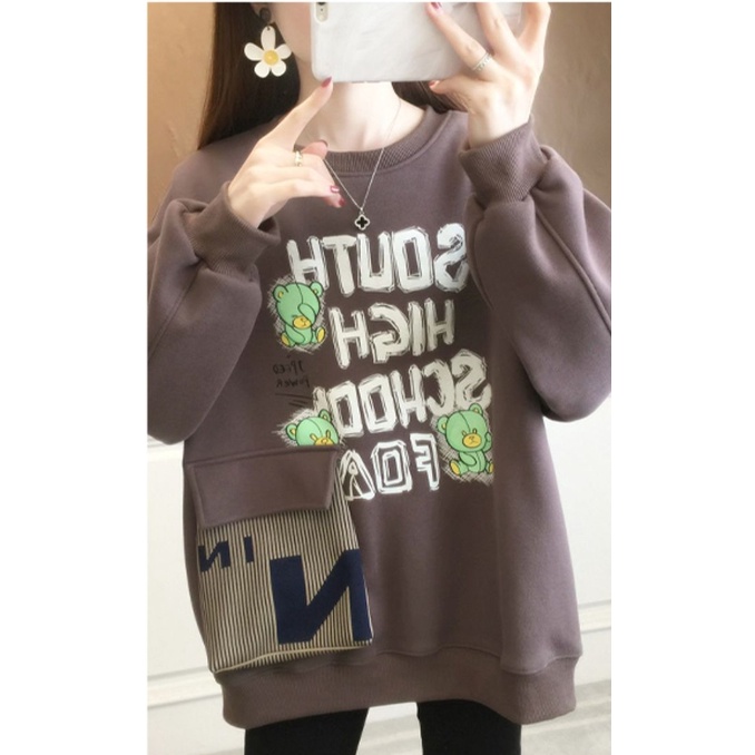 ZHELIHANGFEI Áo Sweater Tay Dài Dáng Rộng In Chữ Kiểu Thể Thao Dễ Phối Đồ