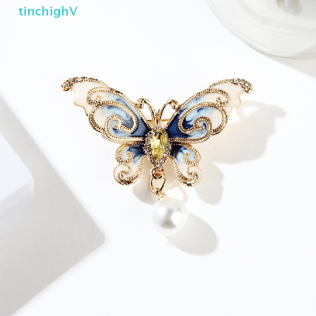 [TinchighV] Ghim Cài Áo Hình Bướm Tráng Men Đính Đá Ngọc Trai Thời Trang Dành Cho Nữ [Mới]