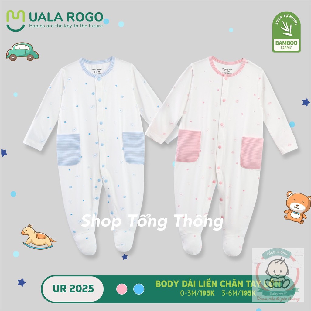 Bodysuit Uala Rogo Bamboo mềm mịn cao cấp siêu thoáng mát liền tay lộn chân 2 túi in họa tiết cho bé trai bé gái 2025