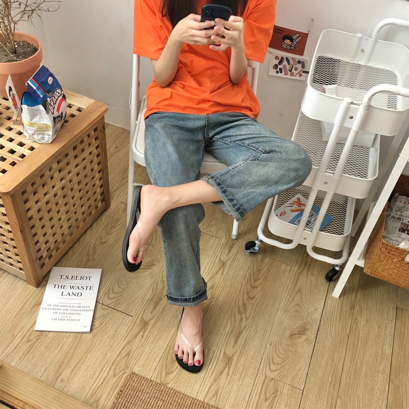 Dép Quai Ngang Trong Suốt Phối Ruy Băng Xinh Xắn Dành Cho Nữ