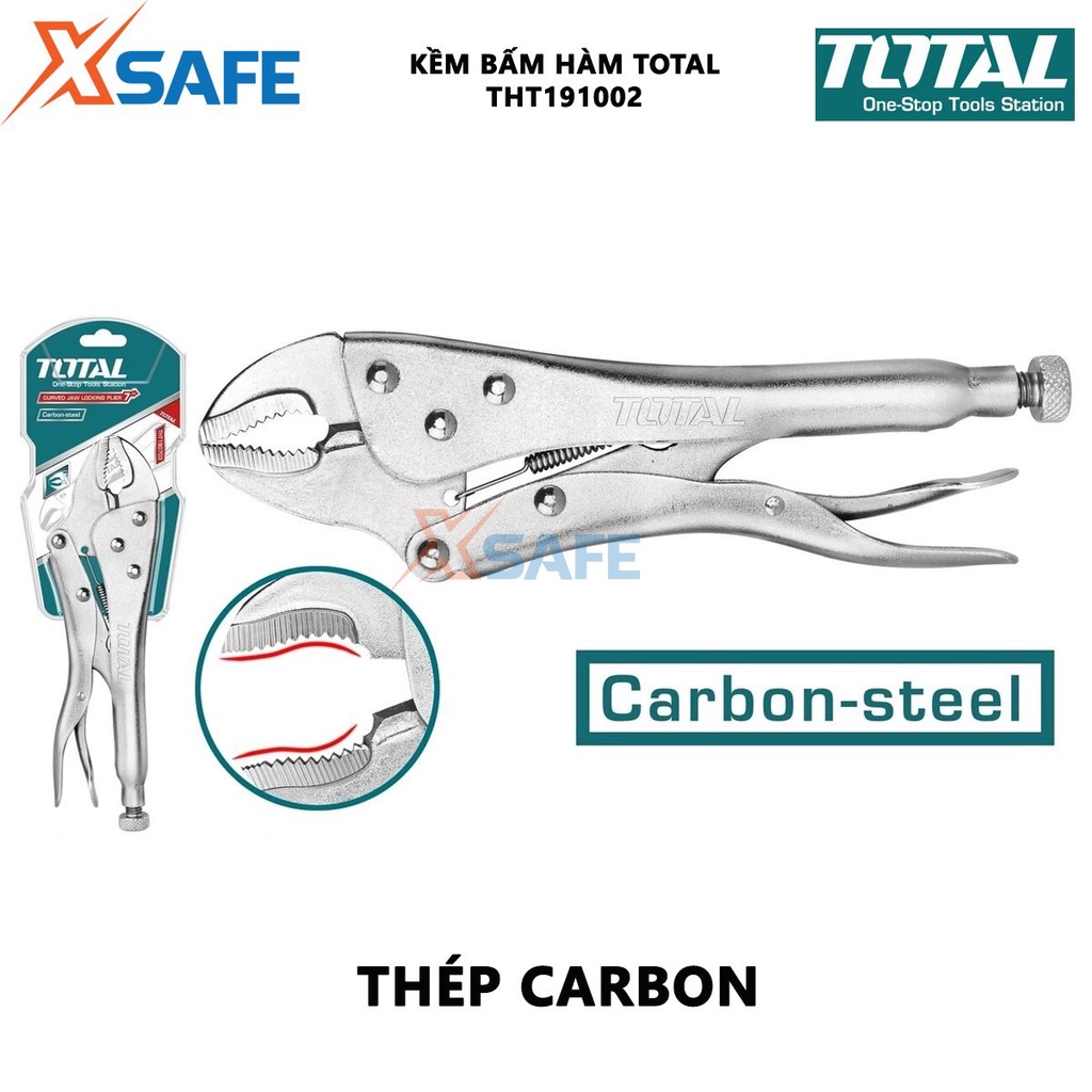 Kềm bấm hàm TOTAL THT191002 Kìm bấm hàm Kích thước 10'' thép không gỉ, mạ niken bóng kẹp chặt, khóa, hỗ trợ siết lực
