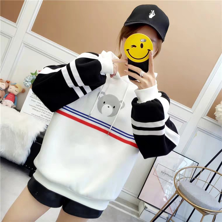 Áo Khoác Hoodie Nỉ Thời Trang Nữ 3 Sọc Mặt Gấu Cute❤️FREESHIP❤️ | BigBuy360 - bigbuy360.vn