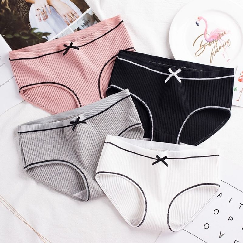 Set 10 Quần Lót Cotton Tăm Viền Kẻ Phối Nơ ( Từ 58kg trở về ) mã 028